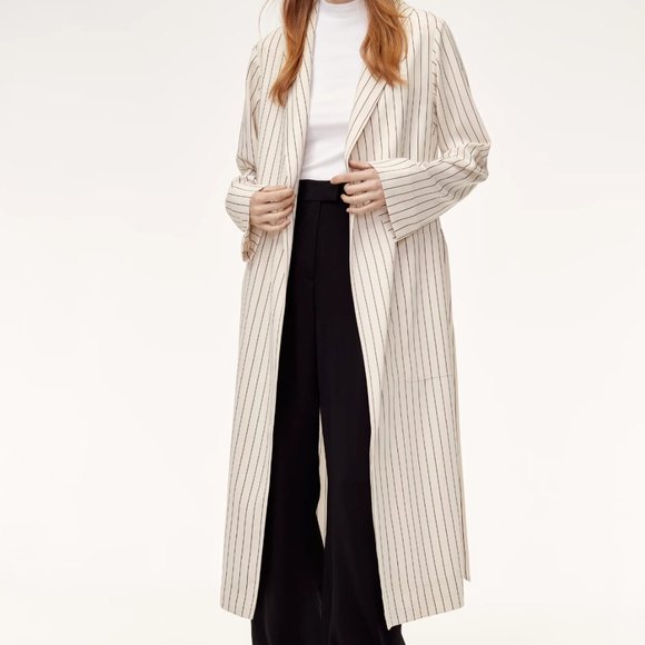 BRAND NEW Aritzia Babaton White Striped Kahlo Trench Jacket [Size XXS] - Picture 3 of 10
